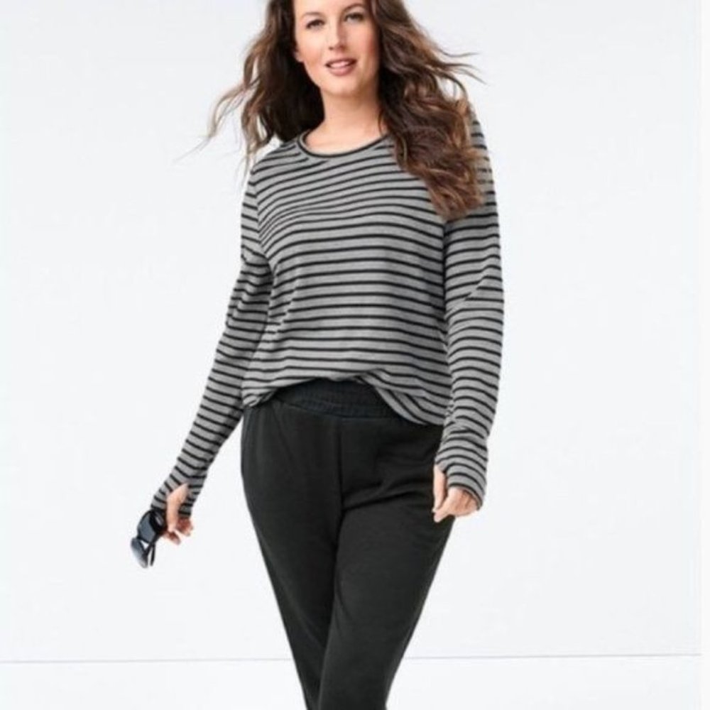 CAbi Pivot Fitted Tee Black/Gray Stripe #3809 medium